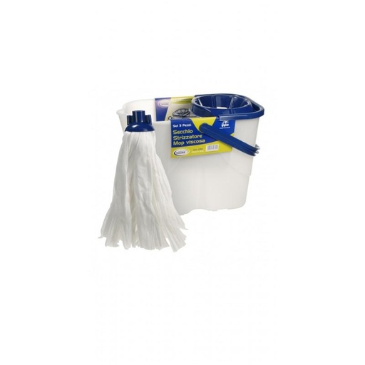 [6009555] SEAU RECTANGULAIRE + ESSOREUR + MOP BLEU/BLANC/ROUGE IPPA
