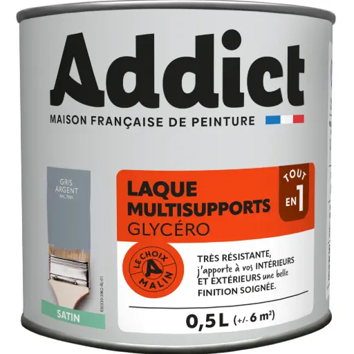 [3020086] LAQUE SATINEE 0,5 L GRIS ARGENT RAL 7001 ADDICT