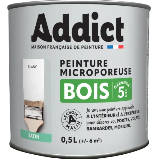 [3020177] PEINTURE BOIS SATINEE 0,5 L BLANC ADDICT