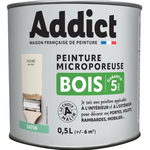 [3020178] PEINTURE BOIS SATINEE 0,5 L IVOIRE ADDICT