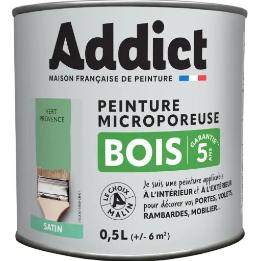 [3020185] PEINTURE BOIS SATINEE 0,5 L VERT PROVENCE ADDICT
