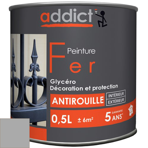 [3020201] PEINTURE FER BRILLANTE 0,5 L GRIS ARGENT ADDICT