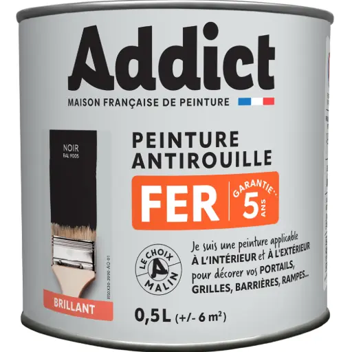 [3020202] PEINTURE FER BRILLANTE 0,5 L NOIR RAL 9005 ADDICT