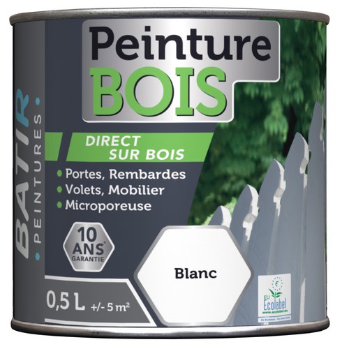 [3020370] BATIR PEINTURE BOIS SATINEE 0,5 L BLANC
