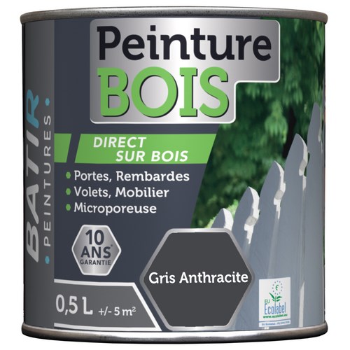 [3020375] PEINTURE BOIS SATINEE 0,5 L GRIS ANTHRACITE ECOLABEL