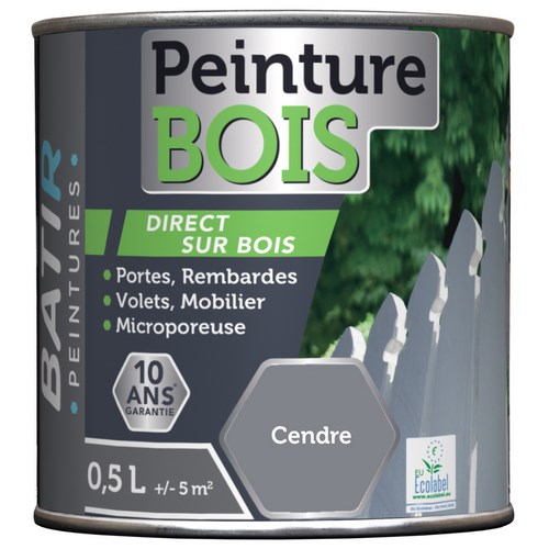 [3020373] PEINTURE BOIS SATINEE 0,5 L CENDRE ECOLABEL