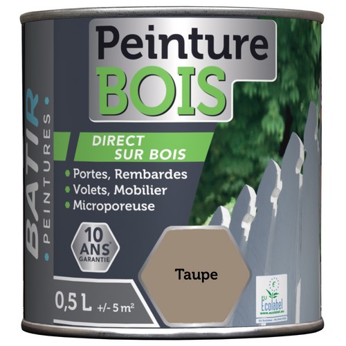 [3020381] PEINTURE BOIS SATINEE 0,5 L TAUPE ECOLABEL
