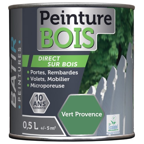 [3020384] PEINTURE BOIS SATINEE 0,5 L VERT PROVENCE ECOLABEL