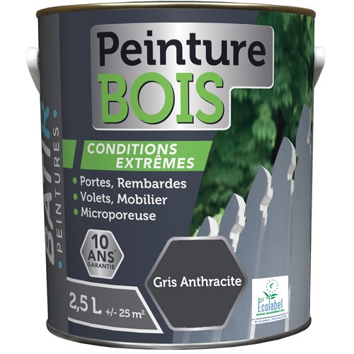 [3020390] PEINTURE BOIS SATINEE 2,5 L GRIS ANTHRACITE ECOLABEL