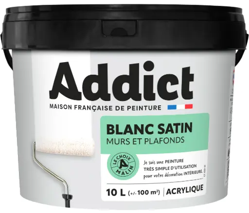 [3020039] ACRYLIQUE SATIN MURS ET PLAFONDS 10 L BLANC ADDICT