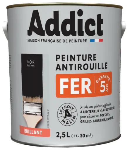 [3020210] PEINTURE FER BRILLANTE 2,5 L NOIR RAL 9005 ADDICT