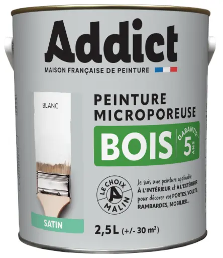 [3020188] PEINTURE BOIS SATINEE 2,5 L BLANC ADDICT