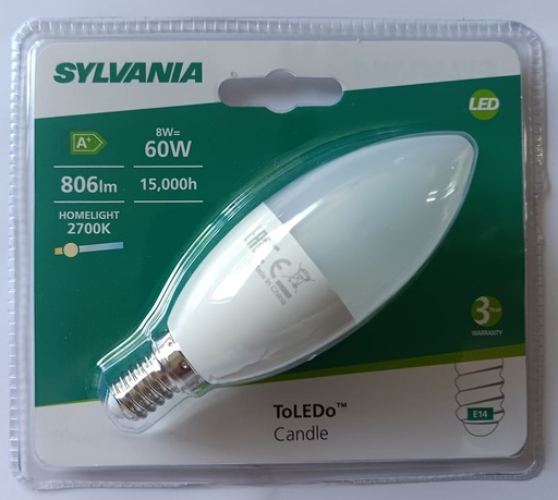 [2021724] AMP FLAMME TOLEDO E14 8W 826 LM 827 BLIST 0028336