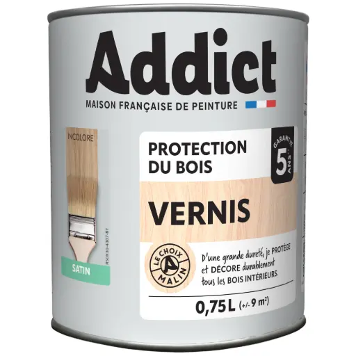 [3021007] VERNIS BOIS SATINE INCOLORE 750 ML ADDICT