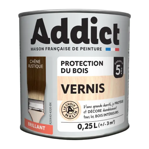 [3021013] VERNIS BOIS BRILLANT CHENE RUSTIQUE 250 ML ADDICT