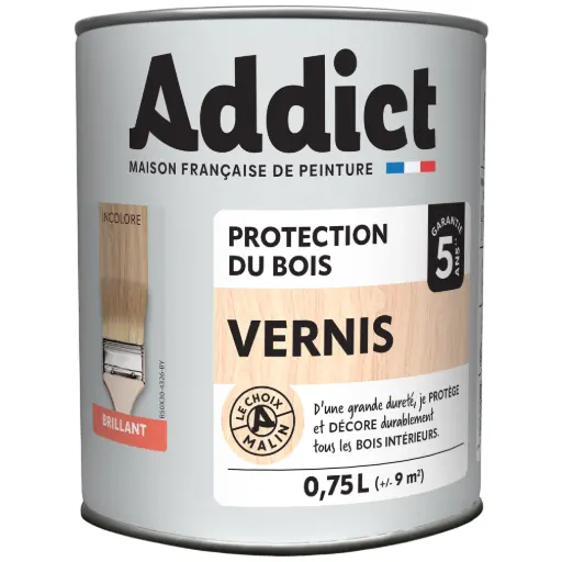 [3021017] VERNIS BOIS BRILLANT INCOLORE 750 ML ADDICT