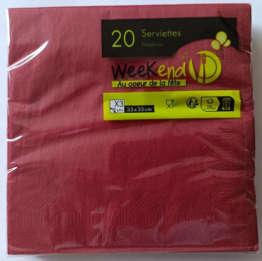 [6109354] SERVIETTE 33X33 cm BORDEAUX *20 - 3 PLIS