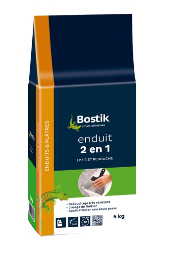 [3032021] BOSTIK ENDUIT LISSE ET REBOUCHE 2 EN1 5KG