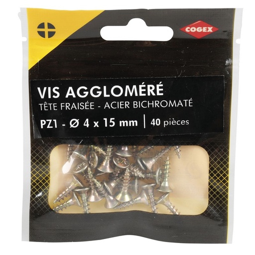 [0009893] VIS AGGLO POZID TF ACIER BICHRO 4X15MM 40 PCS