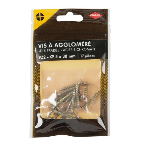 [0009894] VIS AGGLO POZID TF ACIER BICHRO 5X30MM 17 PCS