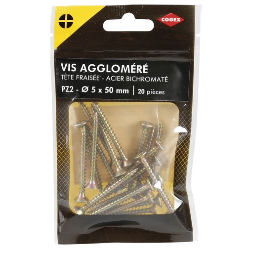 [0009895] VIS AGGLO POZID TF ACIER BICHRO 5X50MM 20 PCS