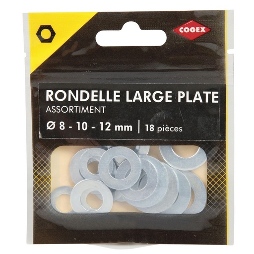 [0009897] RONDELLE PLATE ASSORTIE Ø 8-10-12MM ACIER ZINGUE 18 PCS