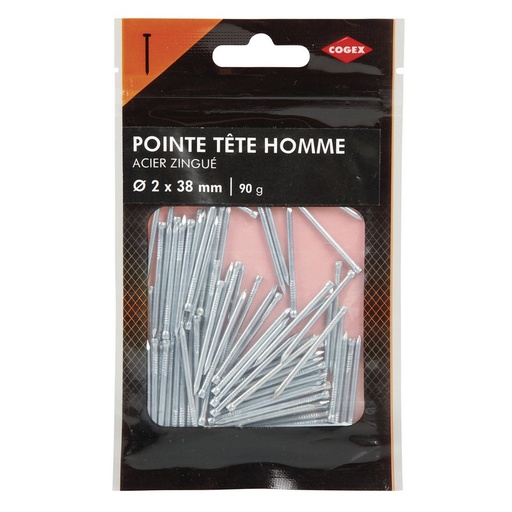 [0009899] POINTE A TETE HOMME ACIER 2X38MM 90G