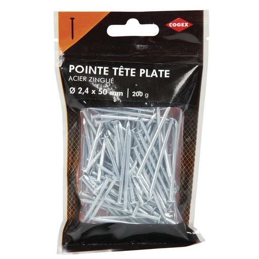 [0009911] POINTE A TETE PLATE ACIER 2,3X50MM 200G