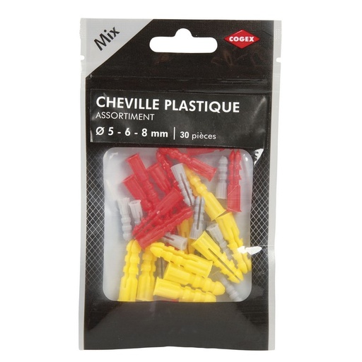 [0009912] CHEVILLE PLASTIQUE ASSORTIMENT Ø 5-6-8MM 30 PCS