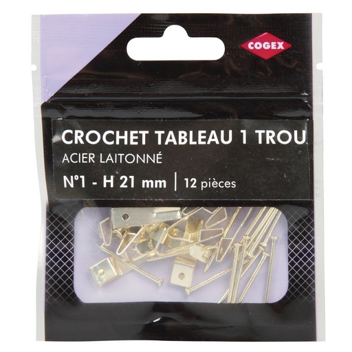 [0009916] CROCHET A TABLEAU 1 TROU LAITONNE N1 12 PCS