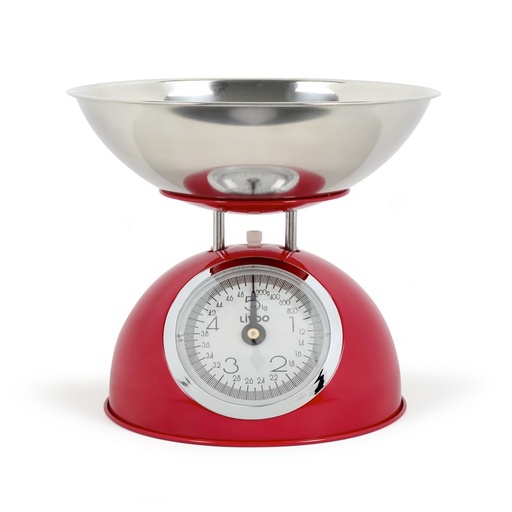 [7000124] BALANCE DE CUISINE METAL ROUGE 5KG AVEC BOL INOX 1,8L