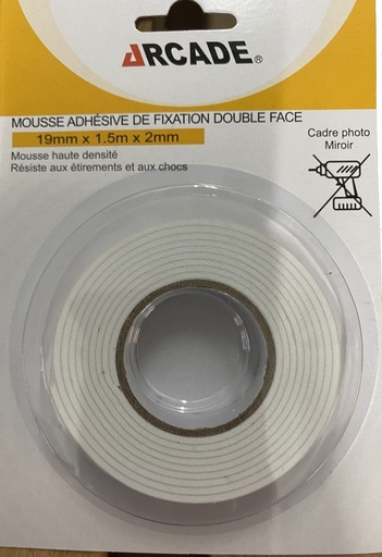 [6160026] ADHESIF DOUBLE FACE MOUSSE MIROIR 19MM X 1M50