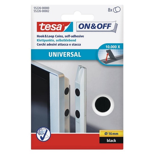 [3146006] TESA ON&OFF PASTILLES AUTOAGRIPPANTES Ø 16 NOIR PAR 8