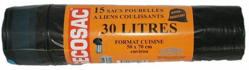 [3123123] ROULEAU SACS POUBELLE 30L A LIENS COULISSANTS 30µ X15