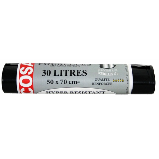 [3123131] ROULEAU SACS POUBELLE NOIR 30L 40µ X15 A LIEN