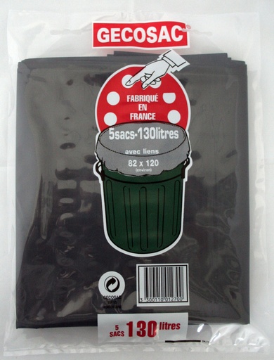 [3123139] POCHETTE SACS POUBELLE GRIS/NOIR 110L RENFORCE 70µ X5 A LIEN
