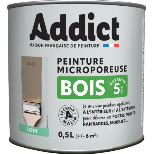 [3020183] PEINTURE BOIS SATINEE 0,5 L GALET ADDICT