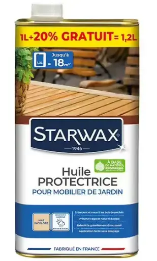 [3200169] STARWAX HUILE PROTECTRICE MOBILIER DE JARDIN BOIS 1L +20% GRATUIT